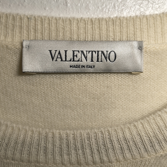 Valentino Beige Long Sleeve Top with Black Lace Wool + Cashmere Size L - Picture 4 of 13